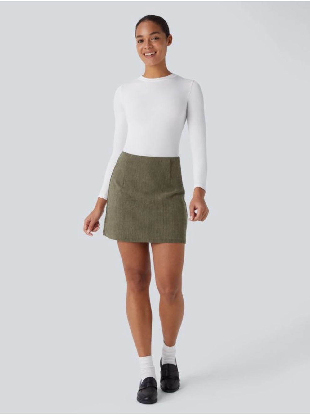 Halara Olive Green Corduroy Mini Skirt